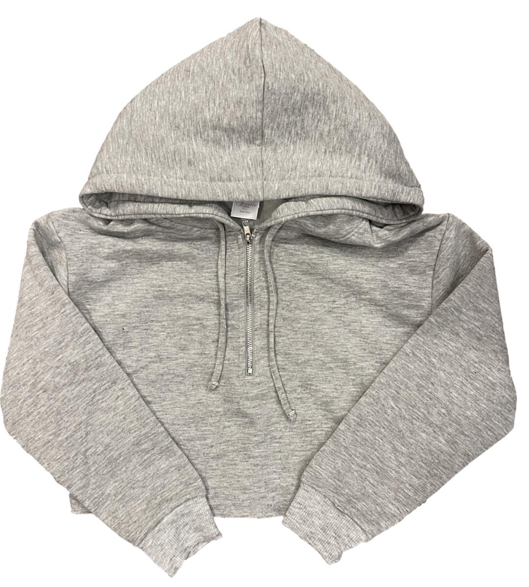 Brushed Soft Cotton Half Zip Cropped Hoodie