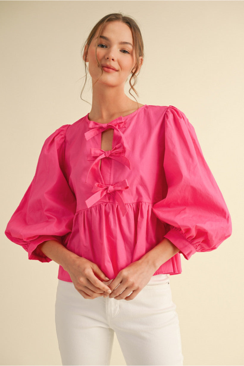 Poplin Peplum Tie Top