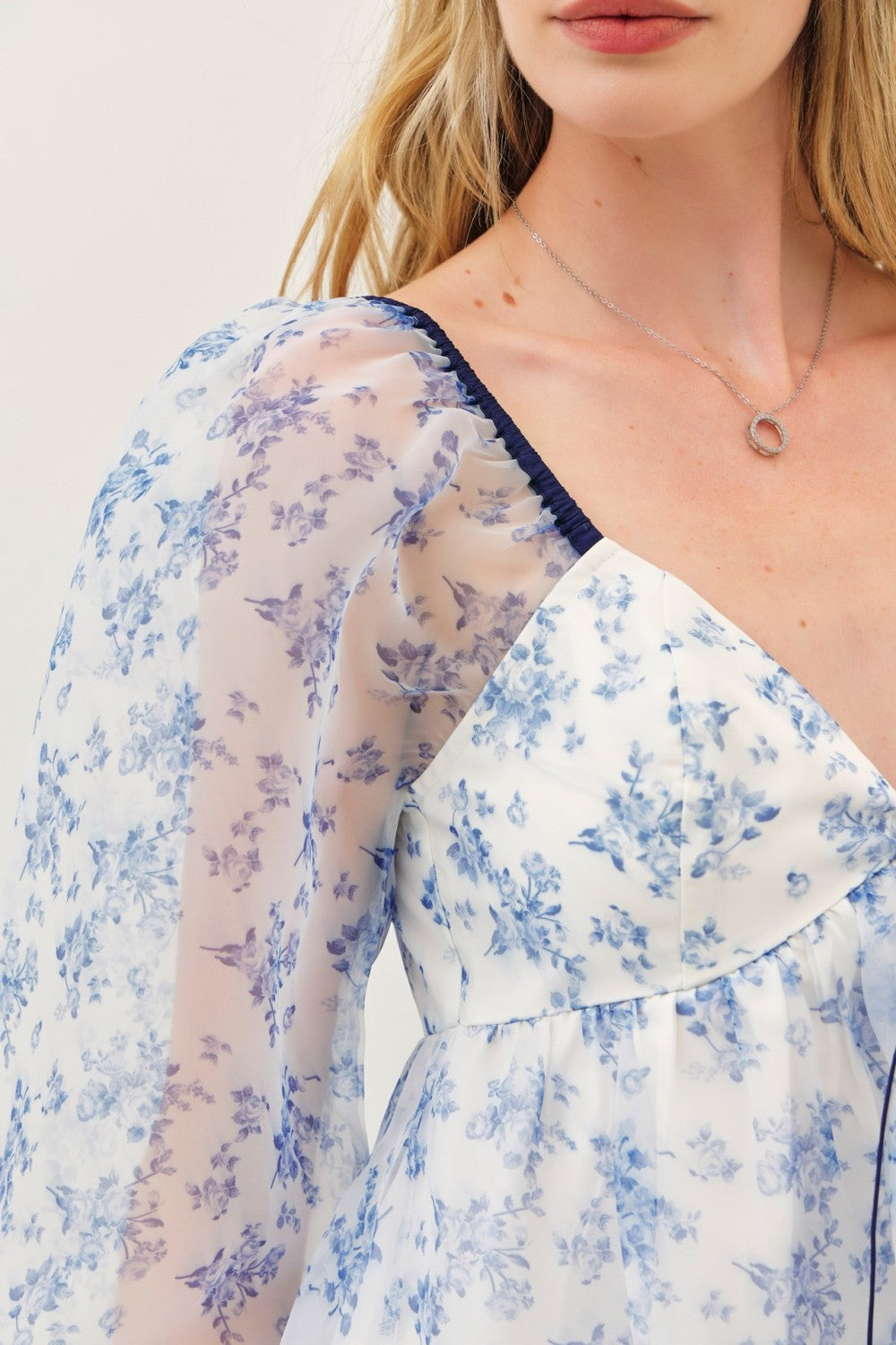 Toile Printed Sweetheart Neckline Mini Dress