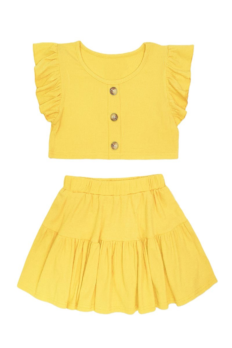 Girls 2 pc Ribbed Skirt with Ruffle Sleeve Top