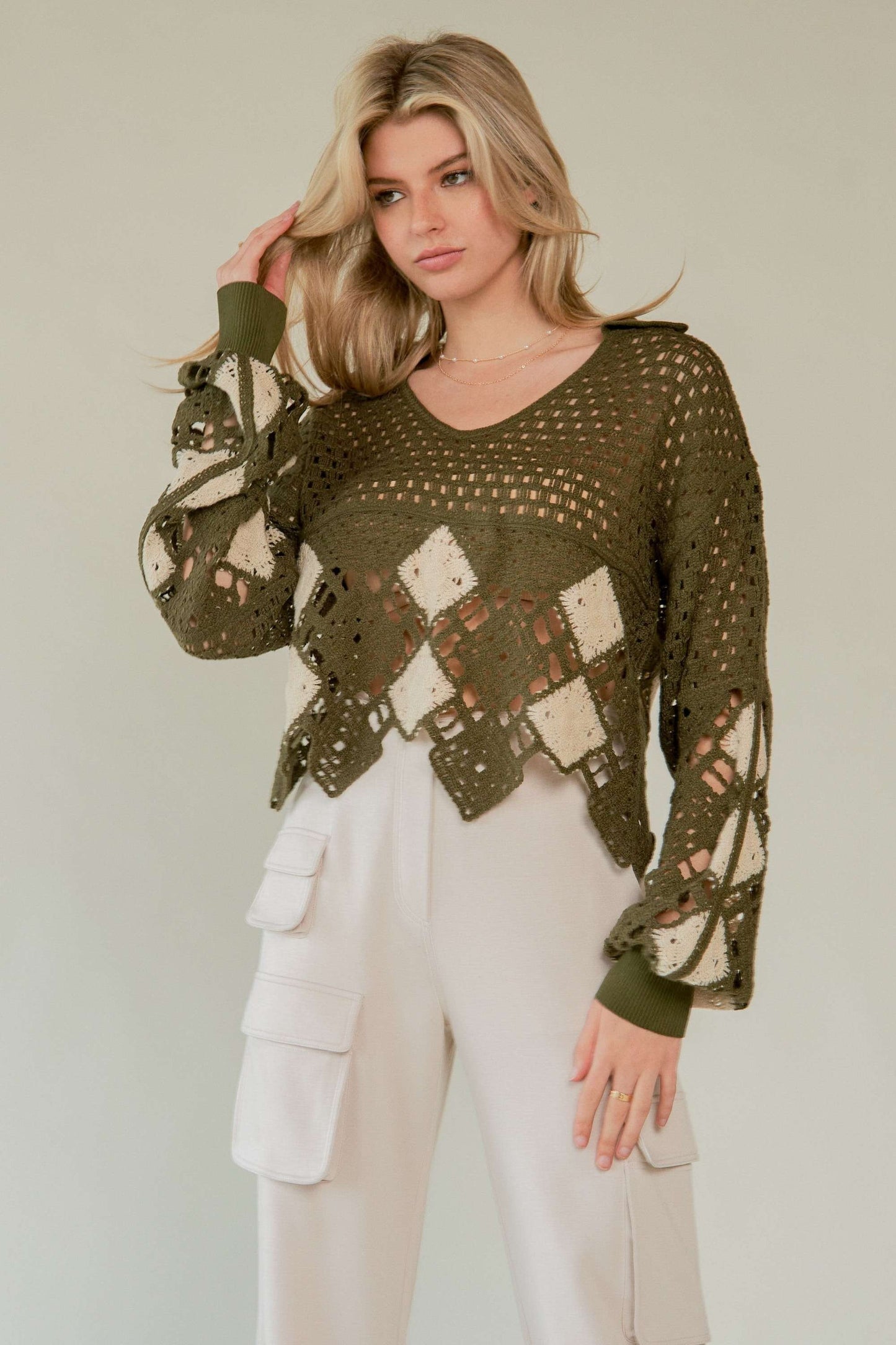 Crochet V-Neck Sweater