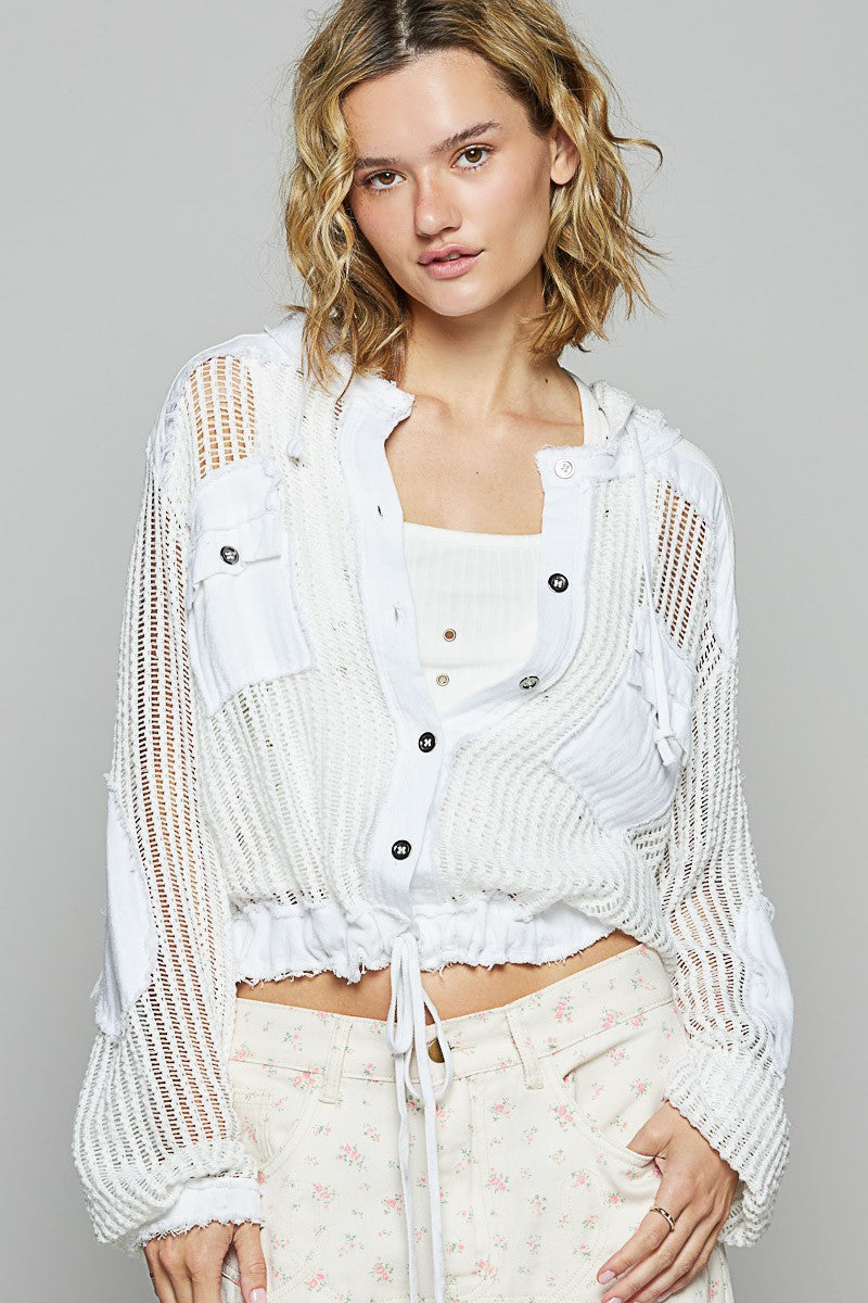 Open knit hooded shirt