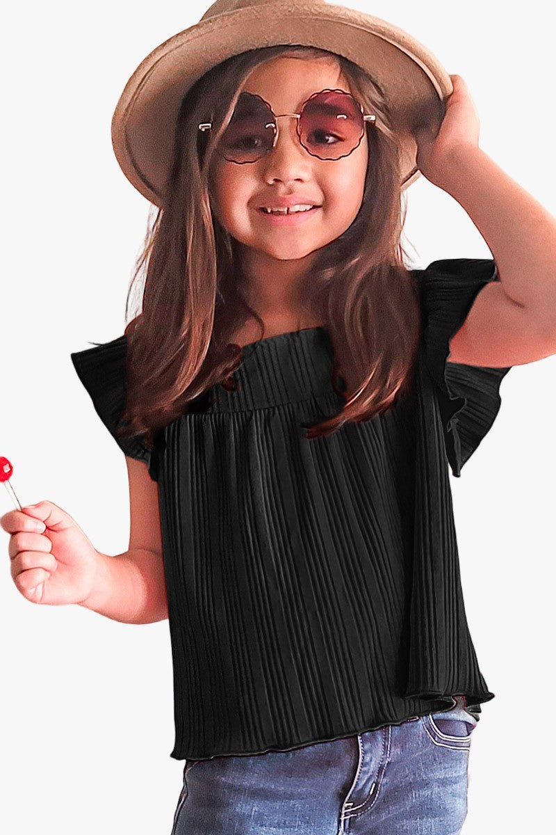 Girls Ribbed Top w/Square Neck and Ruffle