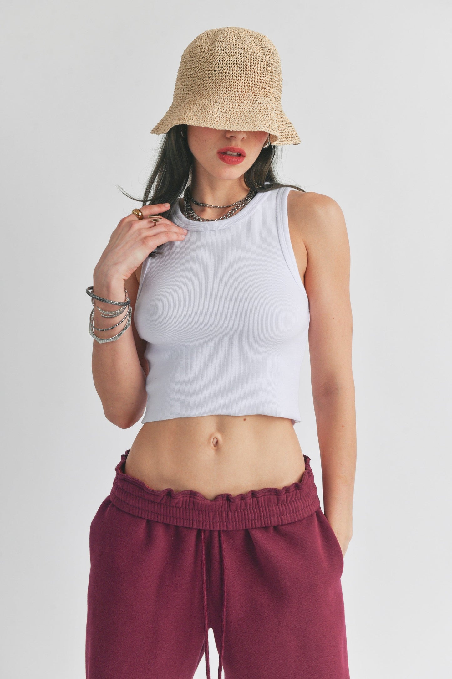 Cropped Rib Knit Tank Top