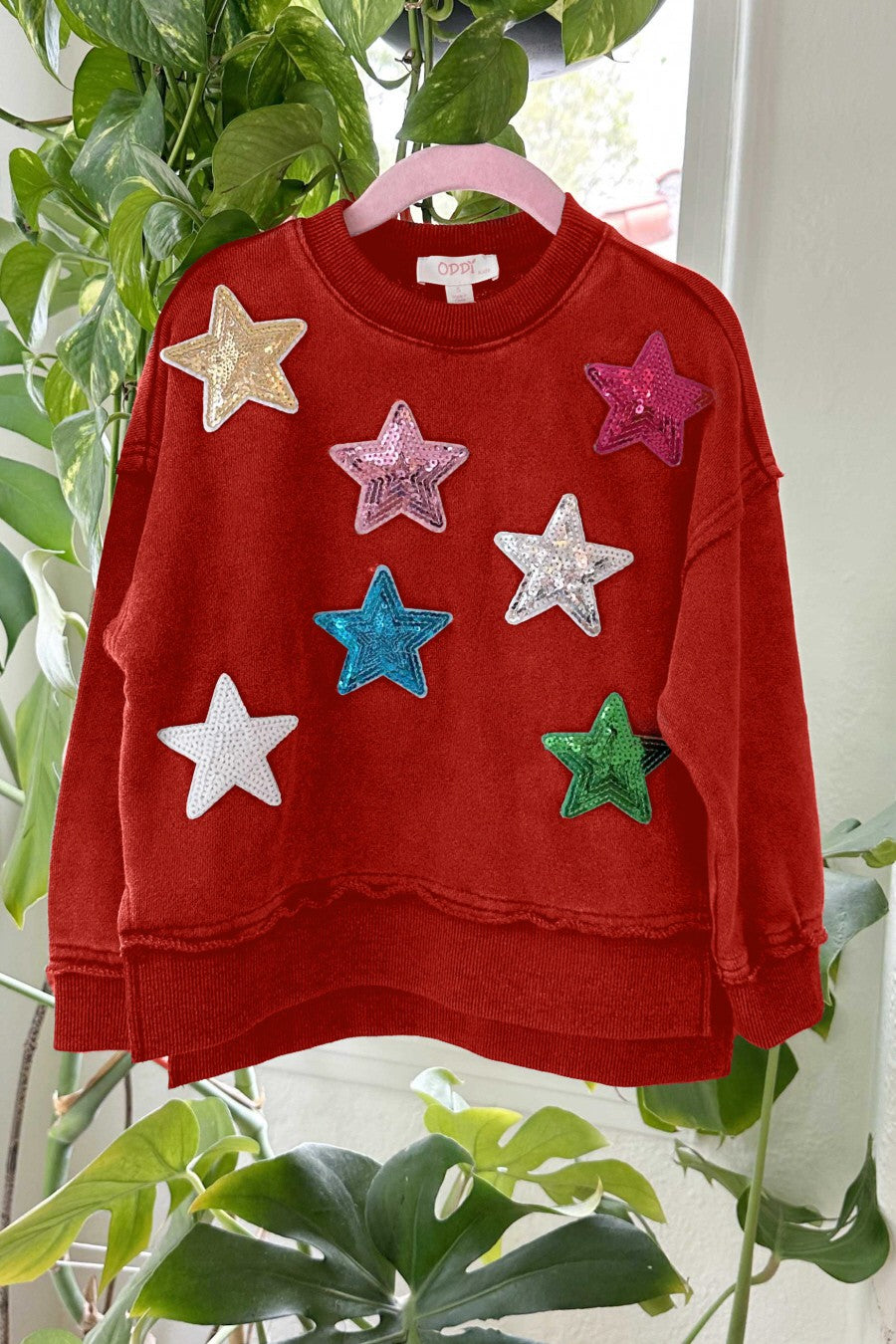 Crewneck Sweatshirt with Sequin Stars