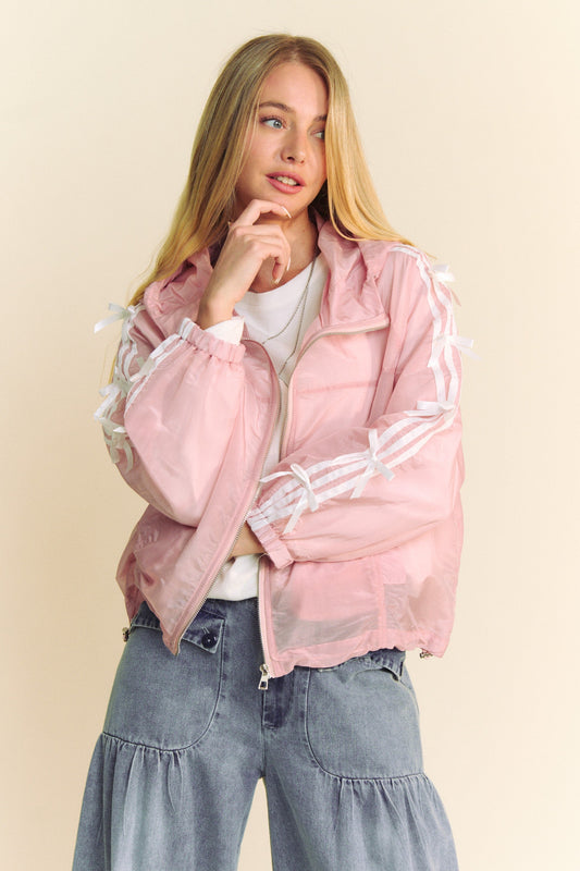 Ribbon Detail Zip Front Windbreaker
