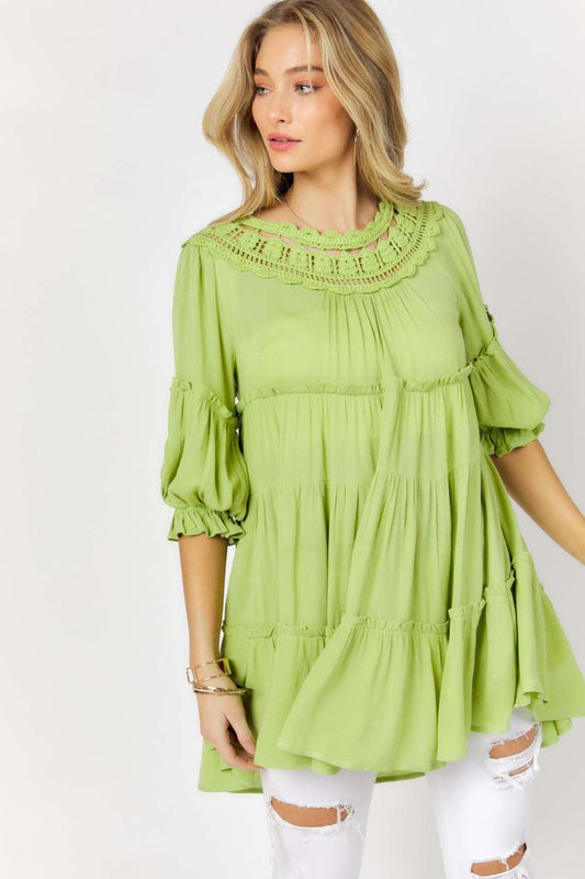 Flare Top with Cute Knitted Neck Accent