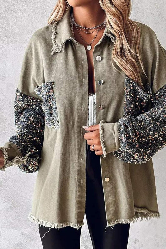 Contrast Sequin Raw Hem Jacket