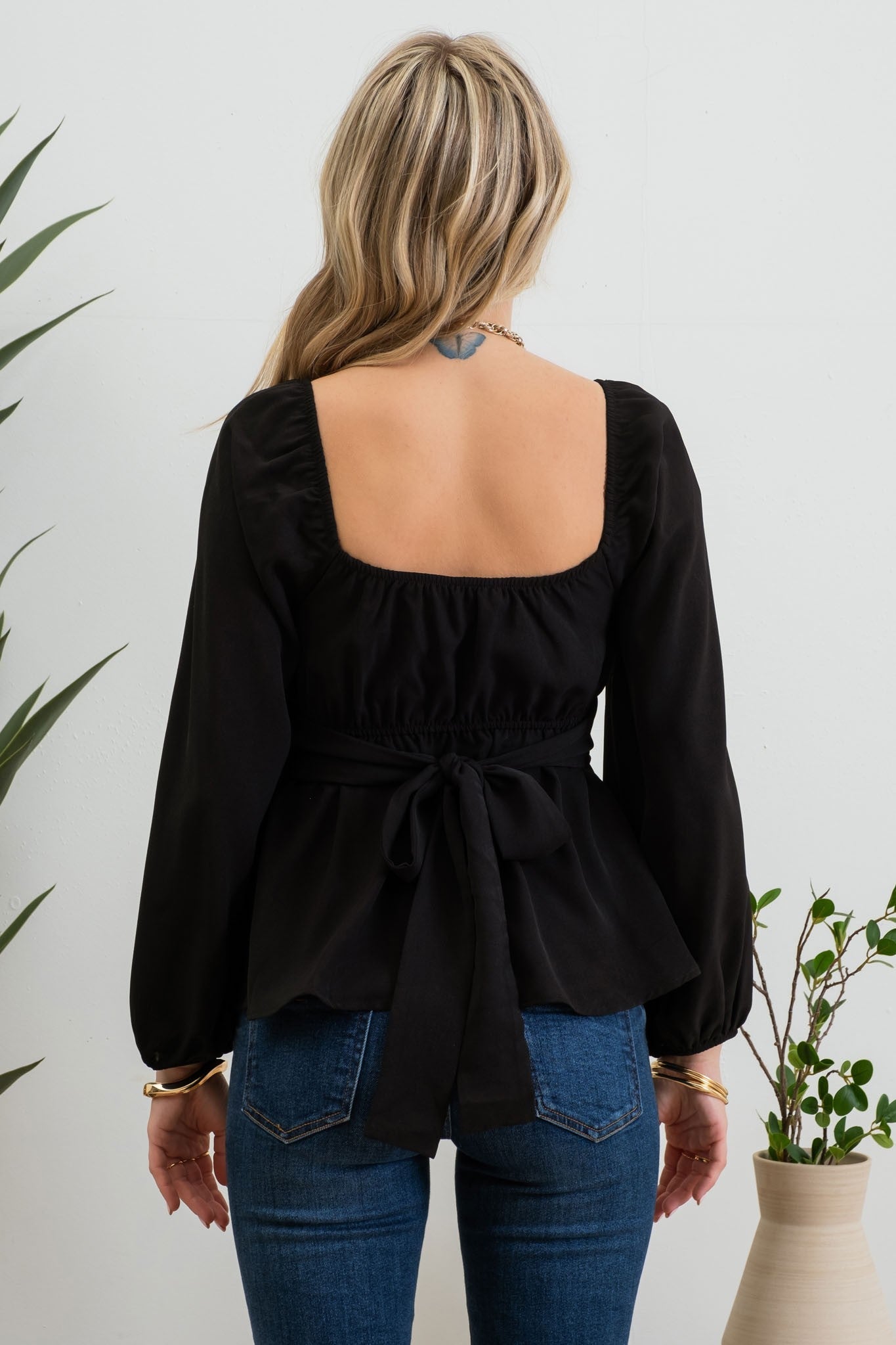 Long Sleeve Tie Back Blouse