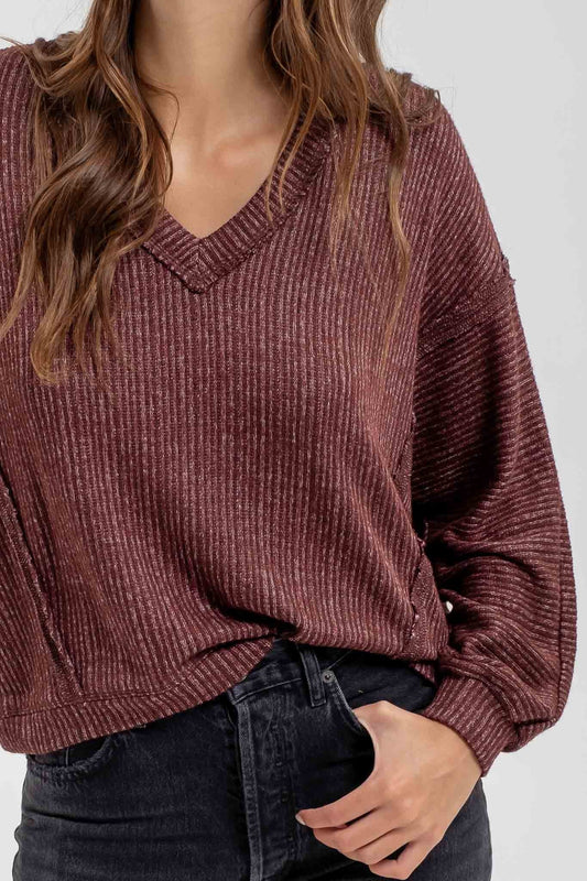 V-Neck Drop Shoulder Long Sleeve Shirt