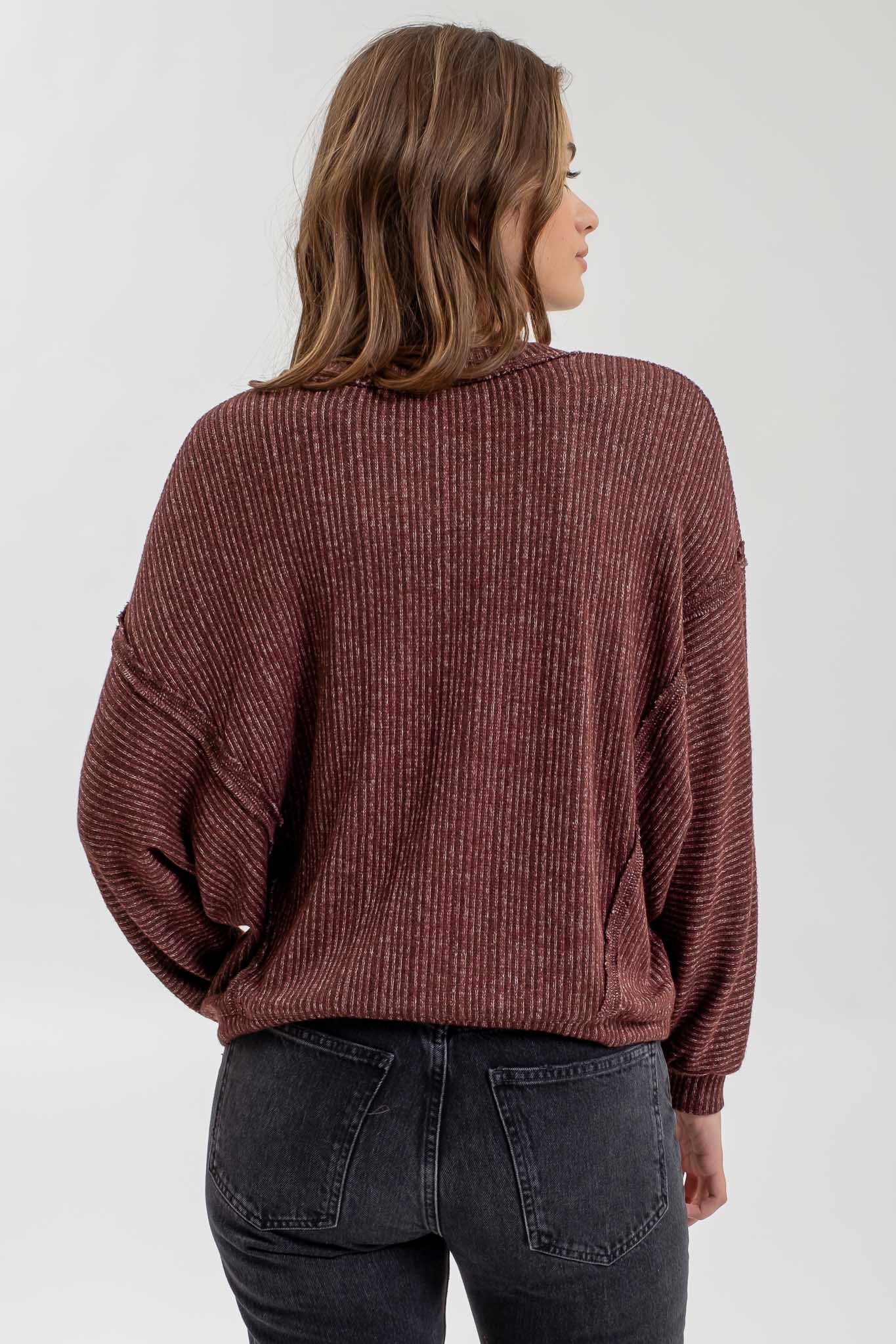 V-Neck Drop Shoulder Long Sleeve Shirt