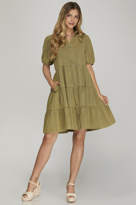 Washed Woven Dress with Pockets