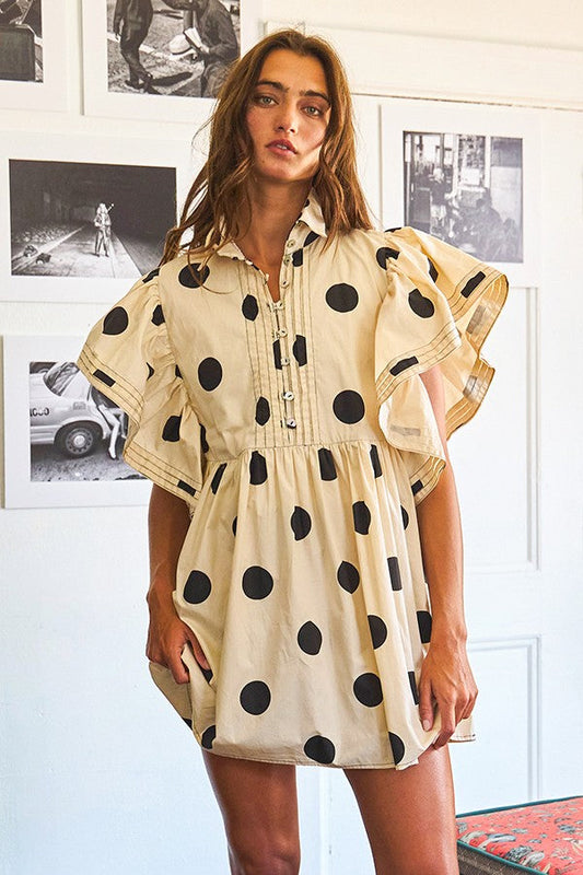 Polka Dot Ruffle Sleeve Mini Dress