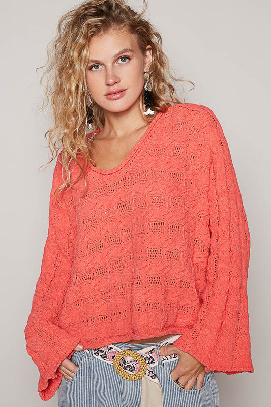 Round Neck Semi Cropped Chenille Sweater