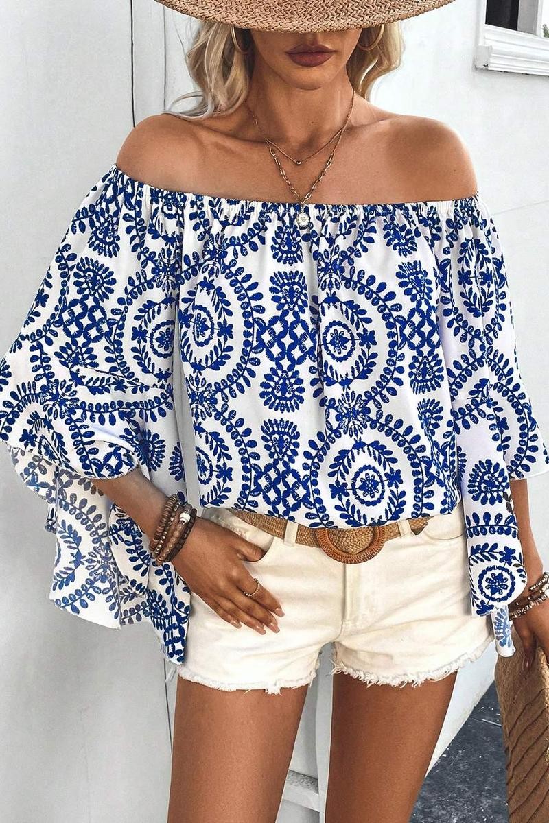 Shoulder Blouse with Print