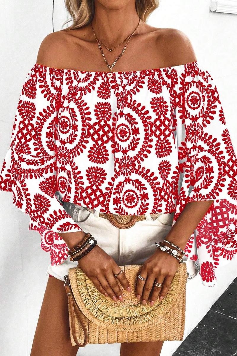 Shoulder Blouse with Print