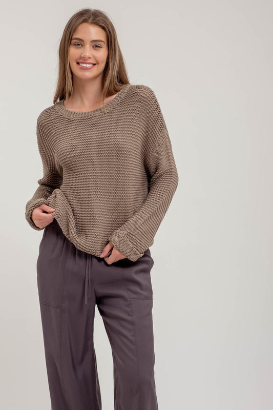 Chunky Knit Long Sleeve Cuff Pullover Sweater
