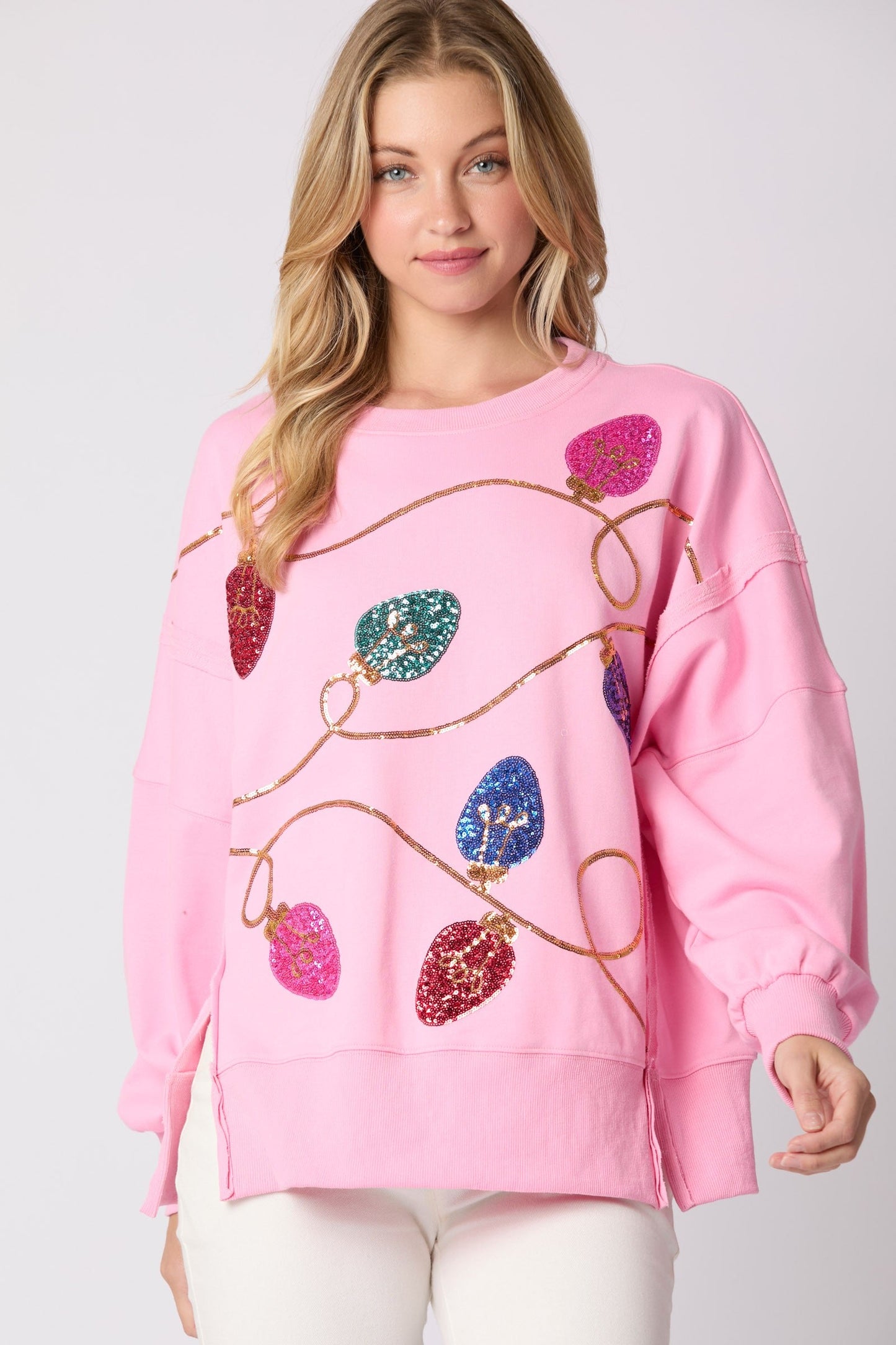 Christmas Lights Sequin Applique Sweatshirt