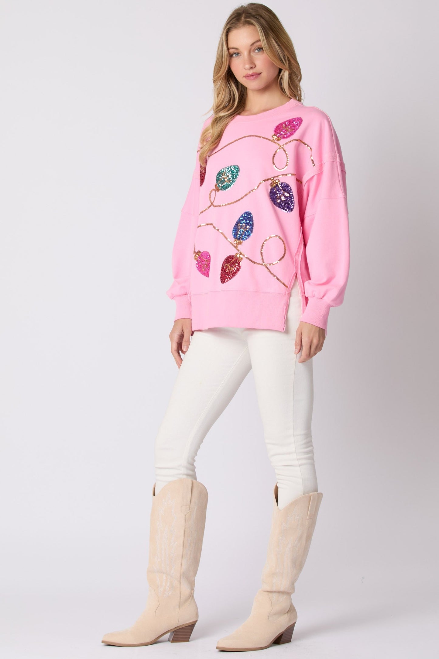 Christmas Lights Sequin Applique Sweatshirt