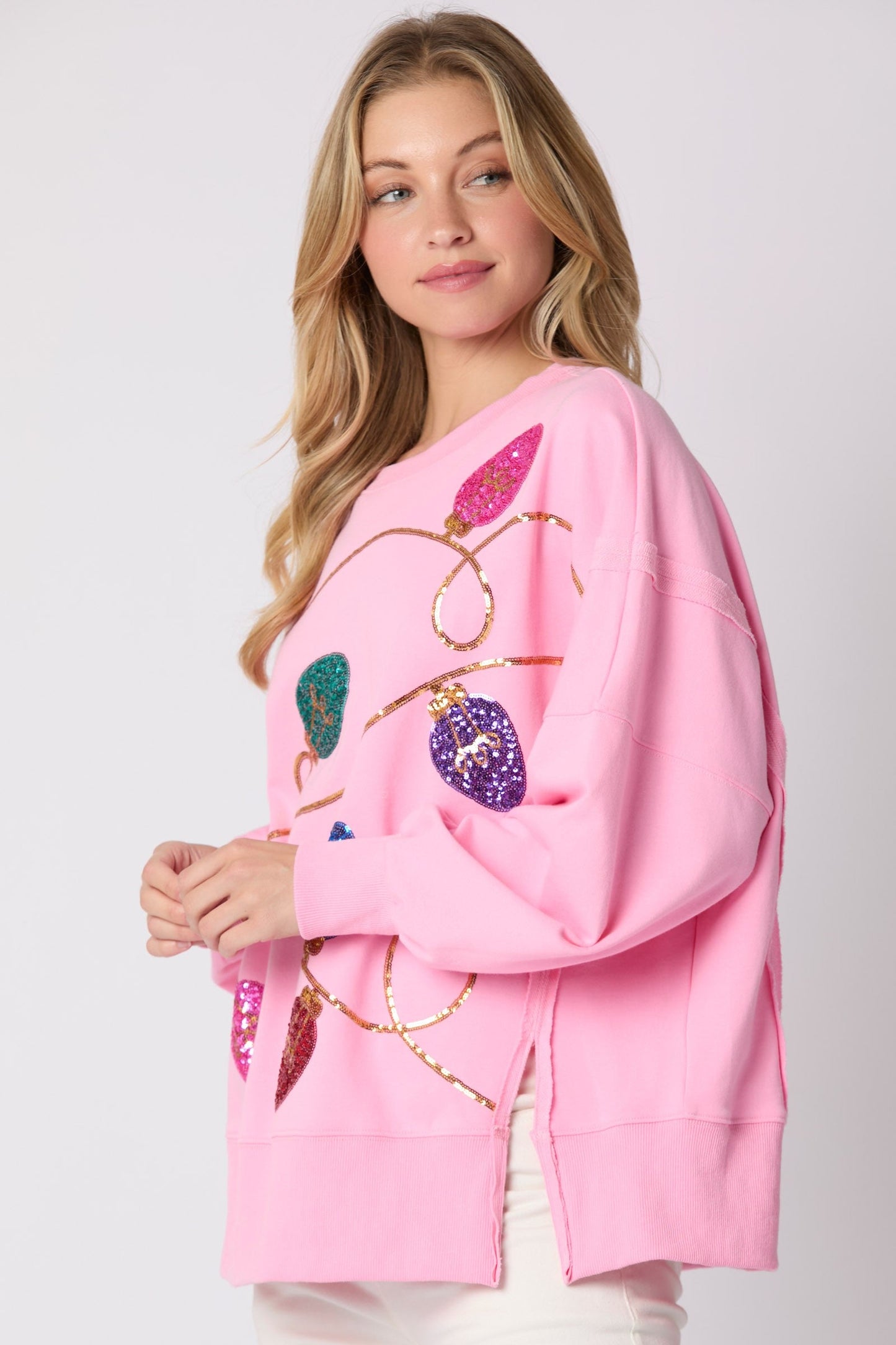 Christmas Lights Sequin Applique Sweatshirt