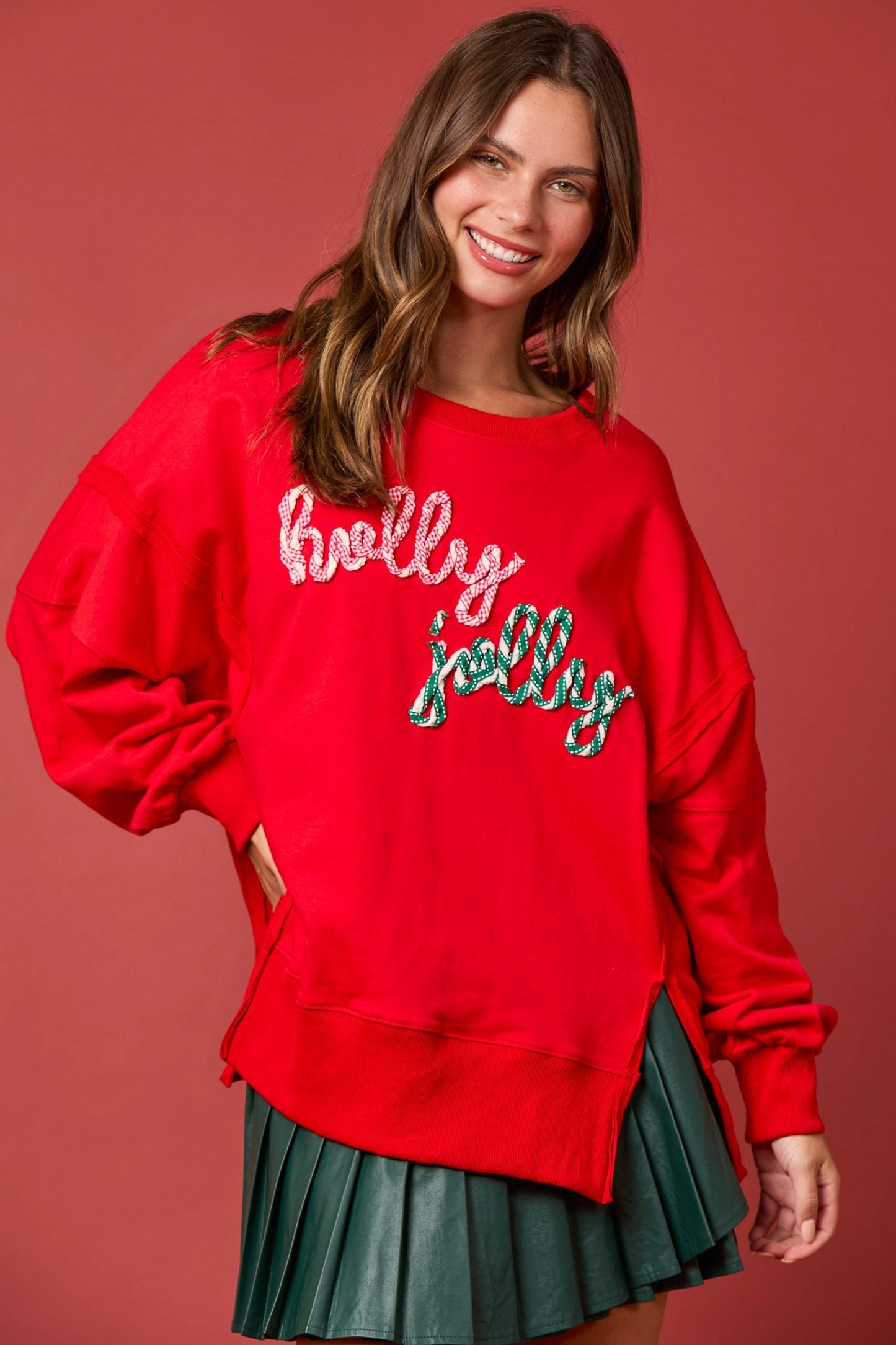 Christmas Holly Jolly Rope Embroidered Sweatshirt