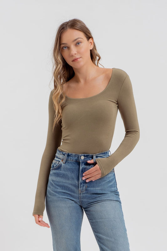 Bodysuit Scoop Neck Long Sleeve