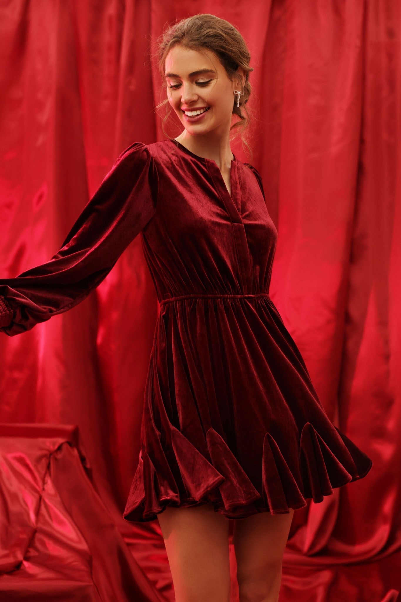 Velvet Split Collar Mini Dress