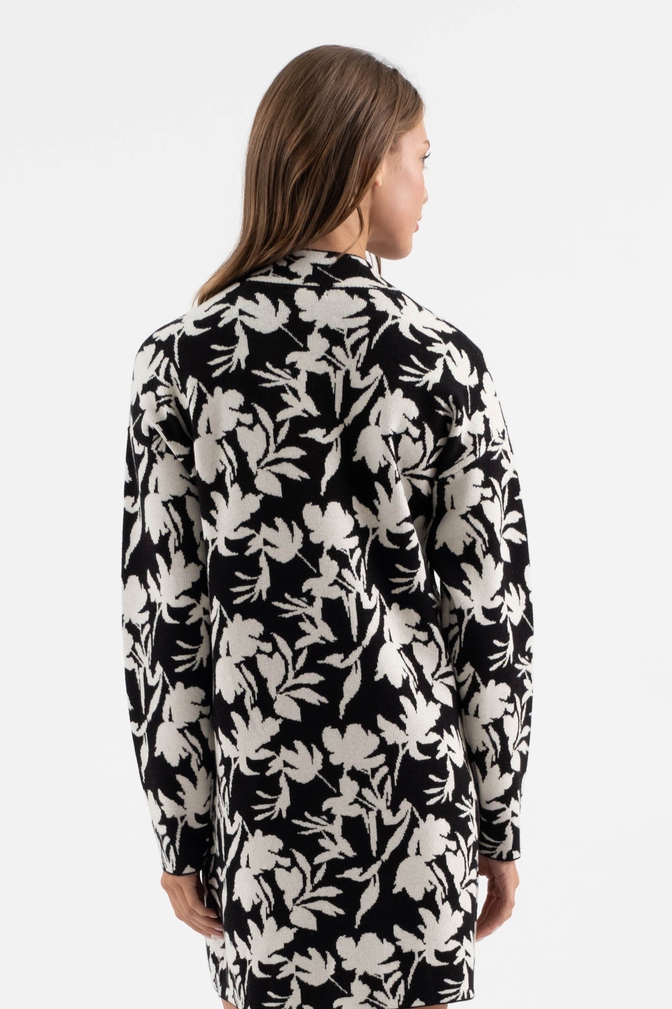 Floral  Mock Neck Knit Sweater Dress