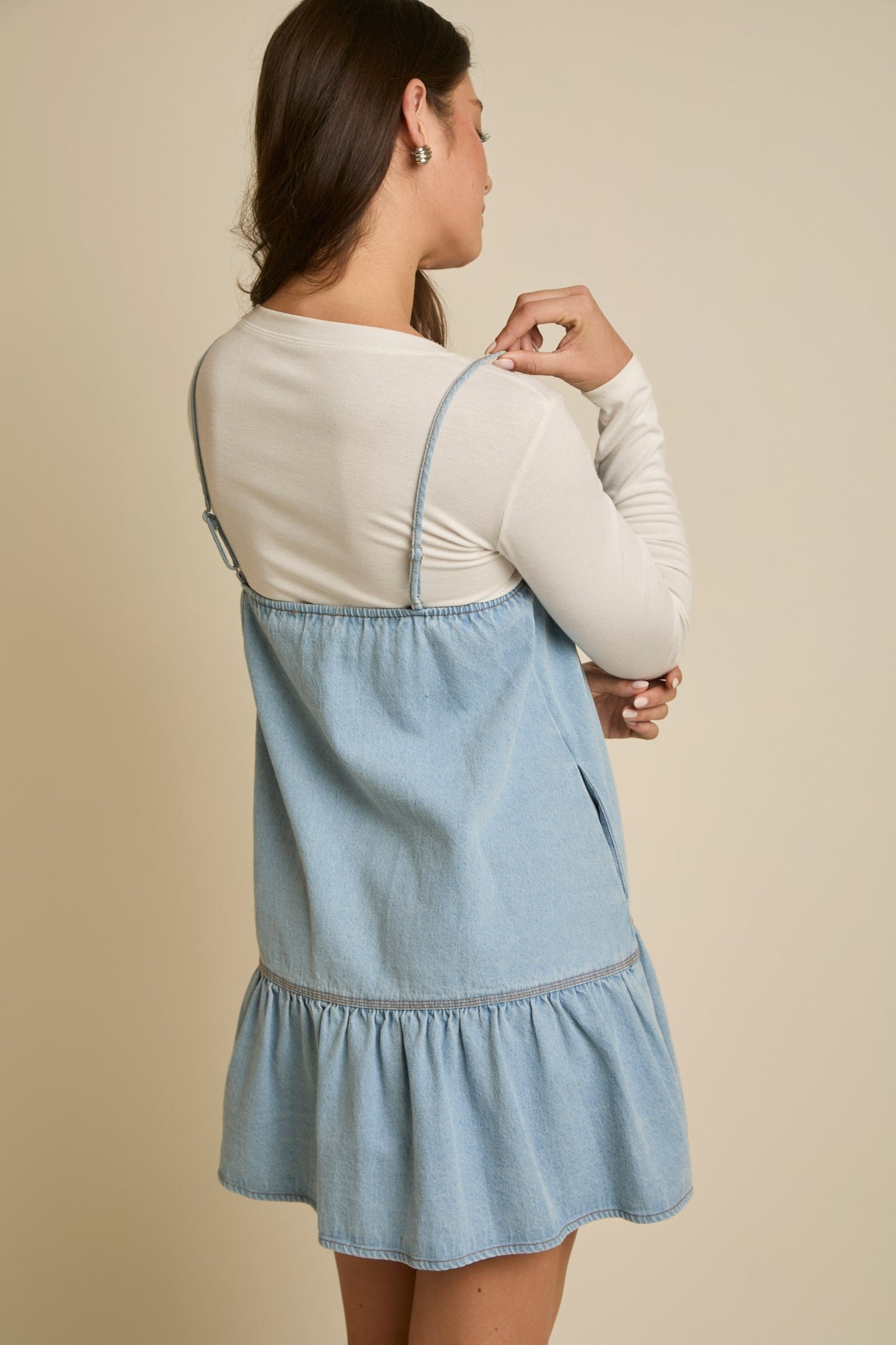 Denim Mini Dress with Ribbon Bow Detail