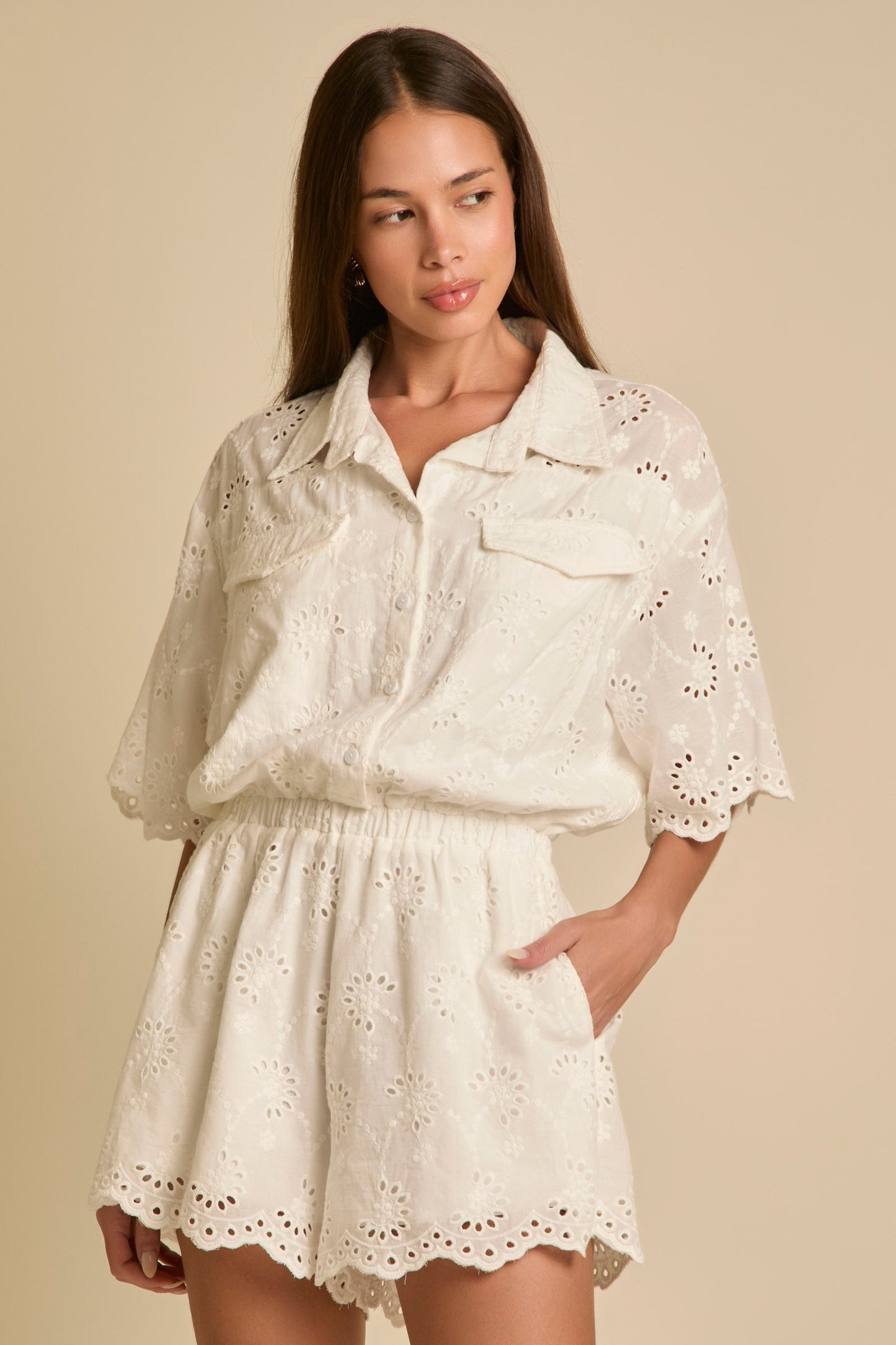 Eyelet Lace Pocket Romper