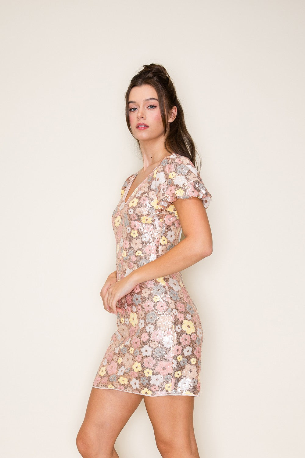 Floral Sequin Mini Dress