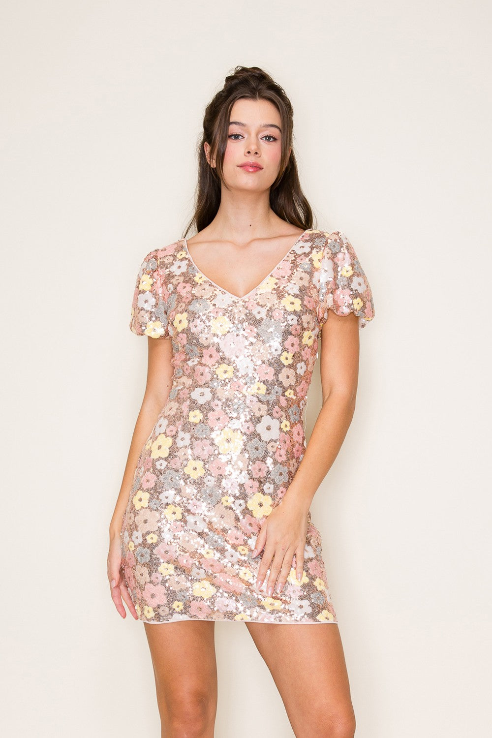 Floral Sequin Mini Dress