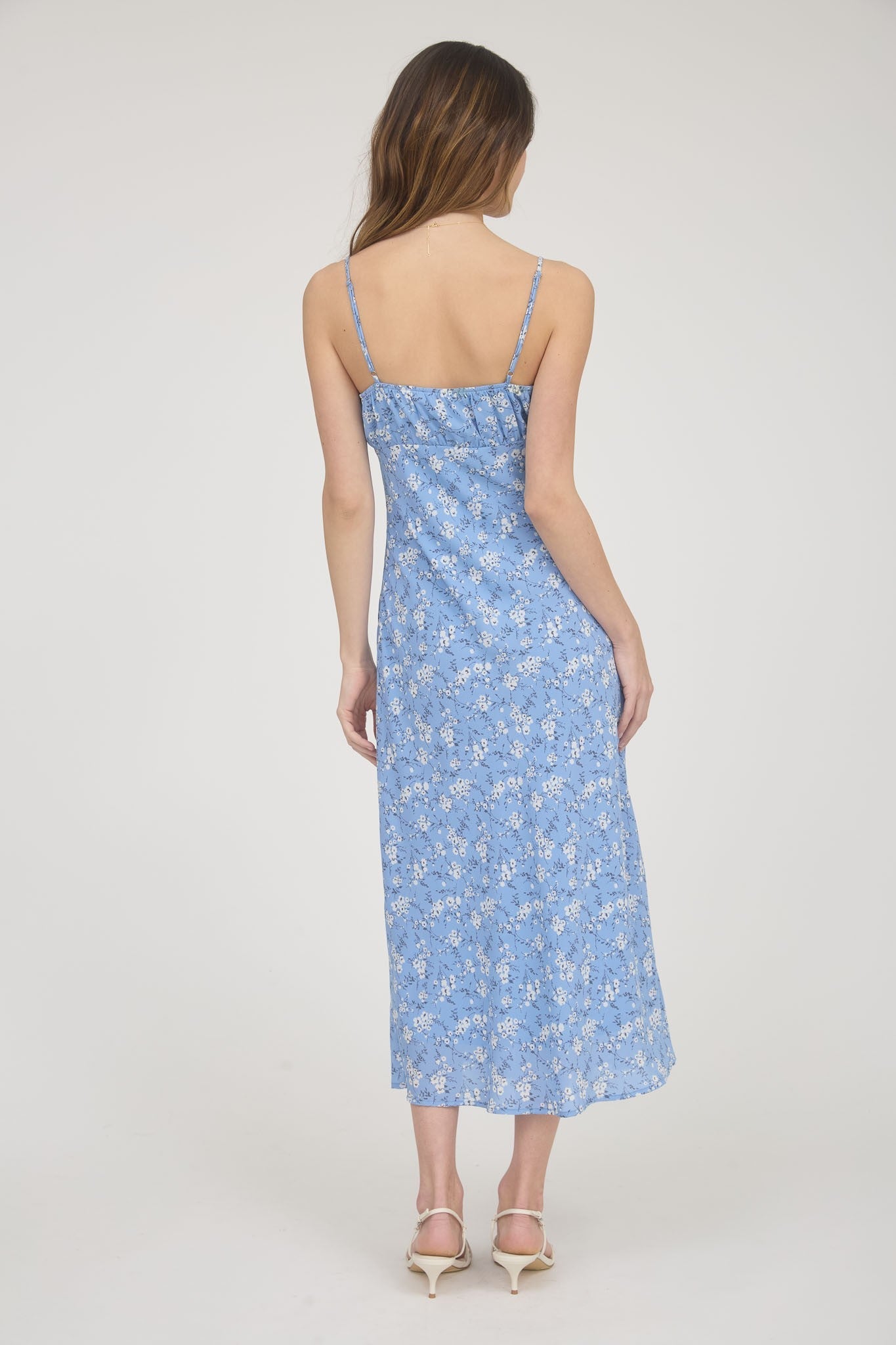 Floral Spaghetti Strap Front Tie Midi Dress