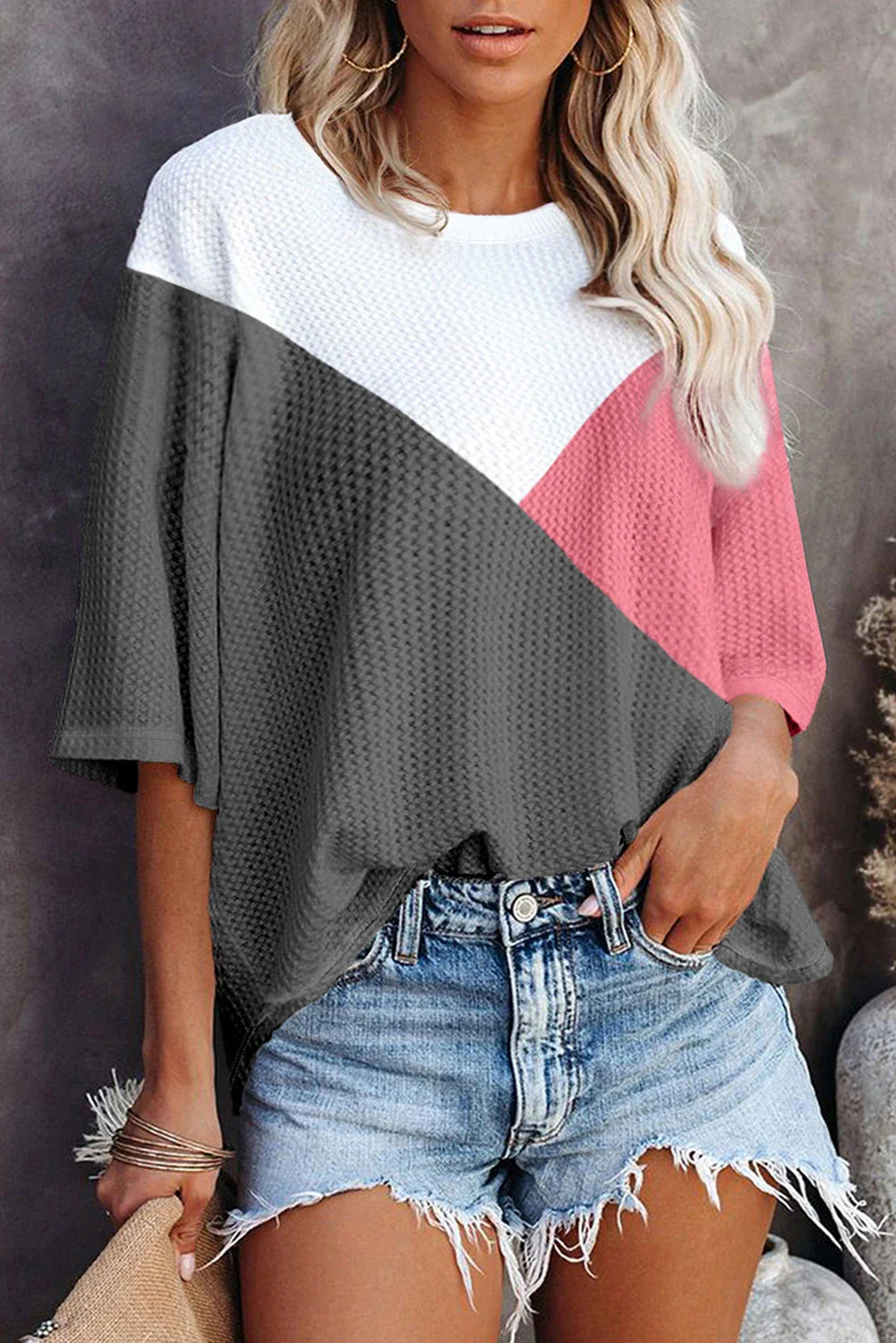 Waffle Weave Color Block T