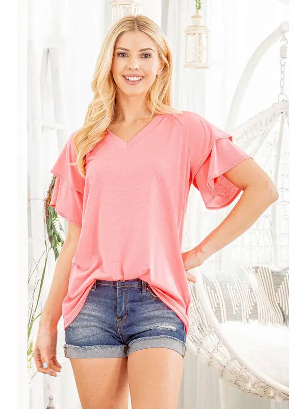 Double Bell V-Neck Solid Top