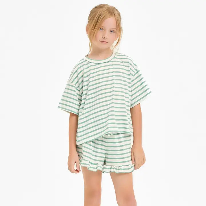 GOOD GIRL stripe crop top and ruffle shorts set mint
