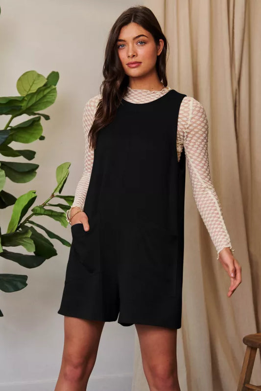 Wide Leg Short Romper with Pockets