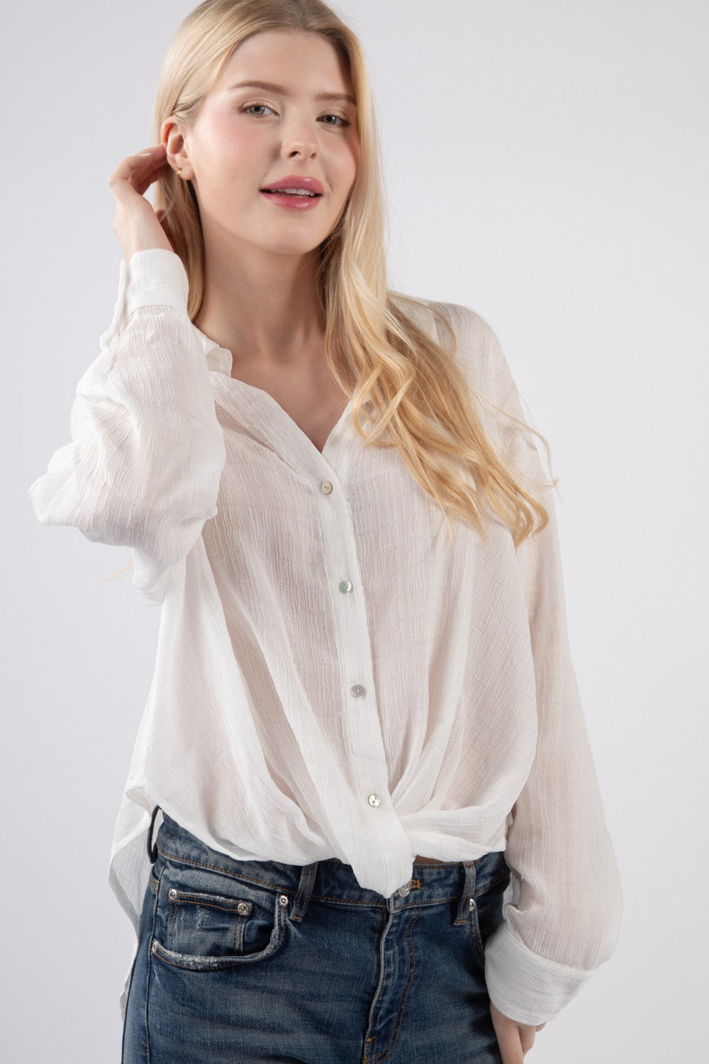 Oversized Sheer Texture Woven Blouse