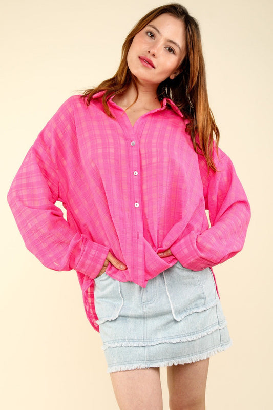 Oversized Sheer Texture Woven Blouse