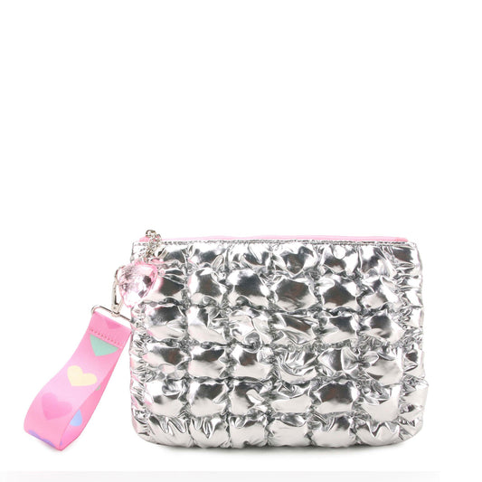 Silver Heart Print Scrunch Wristlet