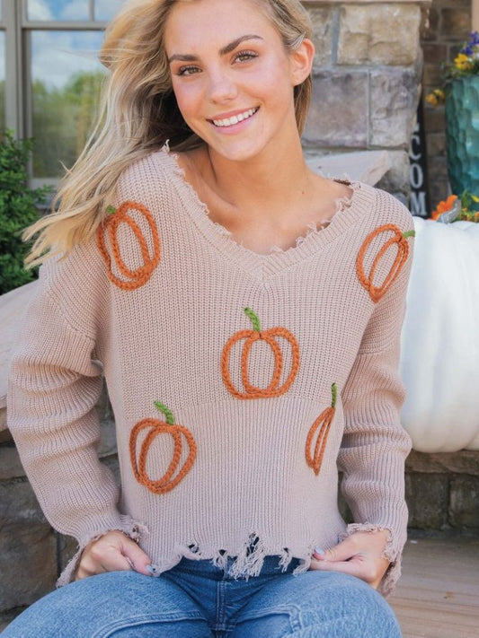 Simply Southern Distressed Hem Pumpkin Sweater