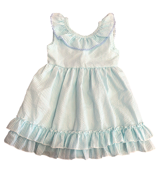 Blue Striped Ruffle Dress