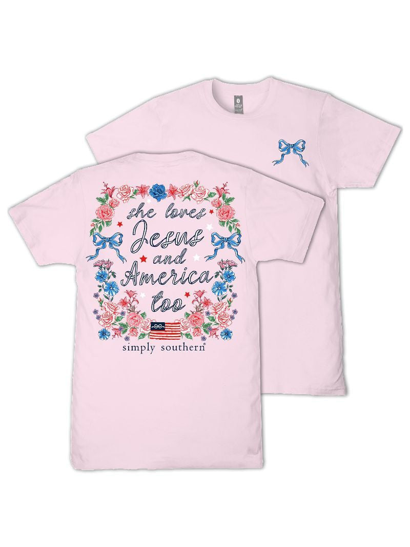 Simply Southern She loves Jesus and America Tshirt