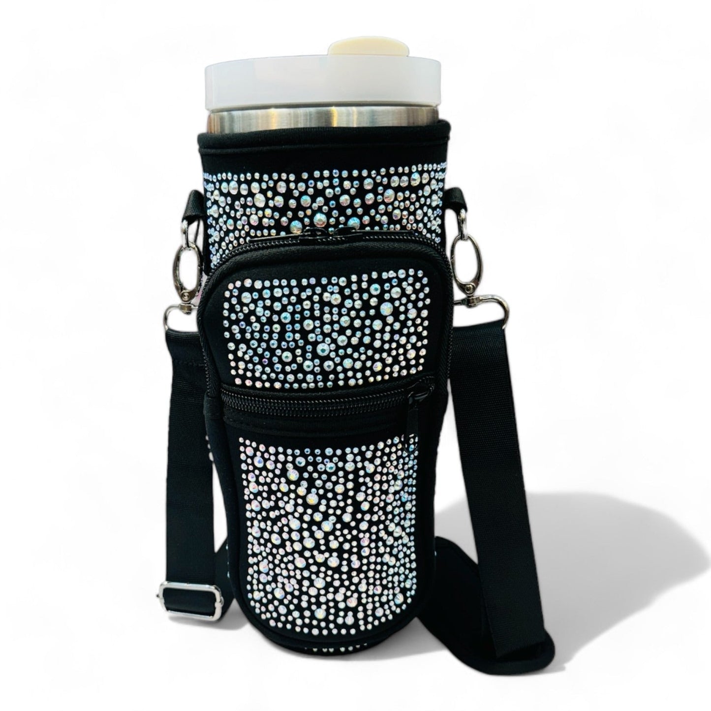 Rhinestone Tumbler Holder Carrier With Phone Pocket