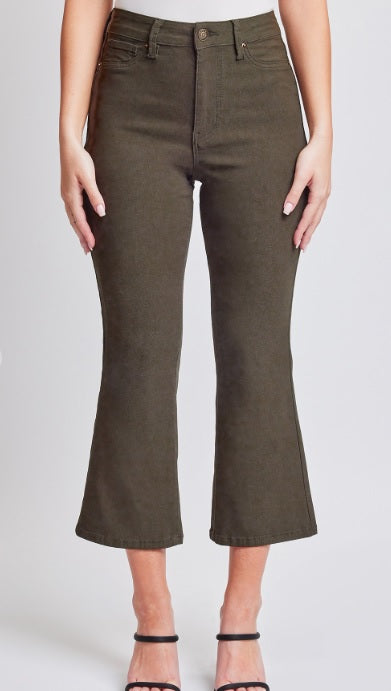 Dark Olive Hyperstretch Cropped Kick Flare Pants