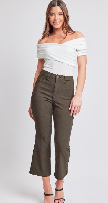 Dark Olive Hyperstretch Cropped Kick Flare Pants