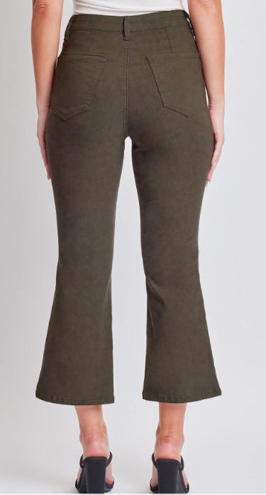 Dark Olive Hyperstretch Cropped Kick Flare Pants