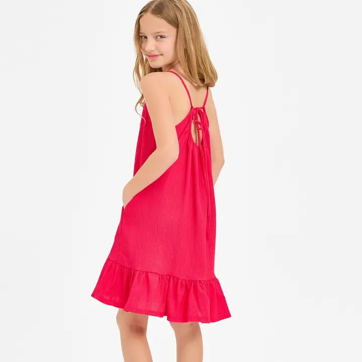 GOOD GIRL crinkle texture ruffle dress