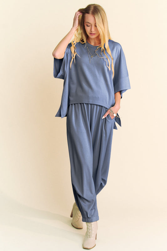 Round Neck Flowy Top with Harem Pant Set