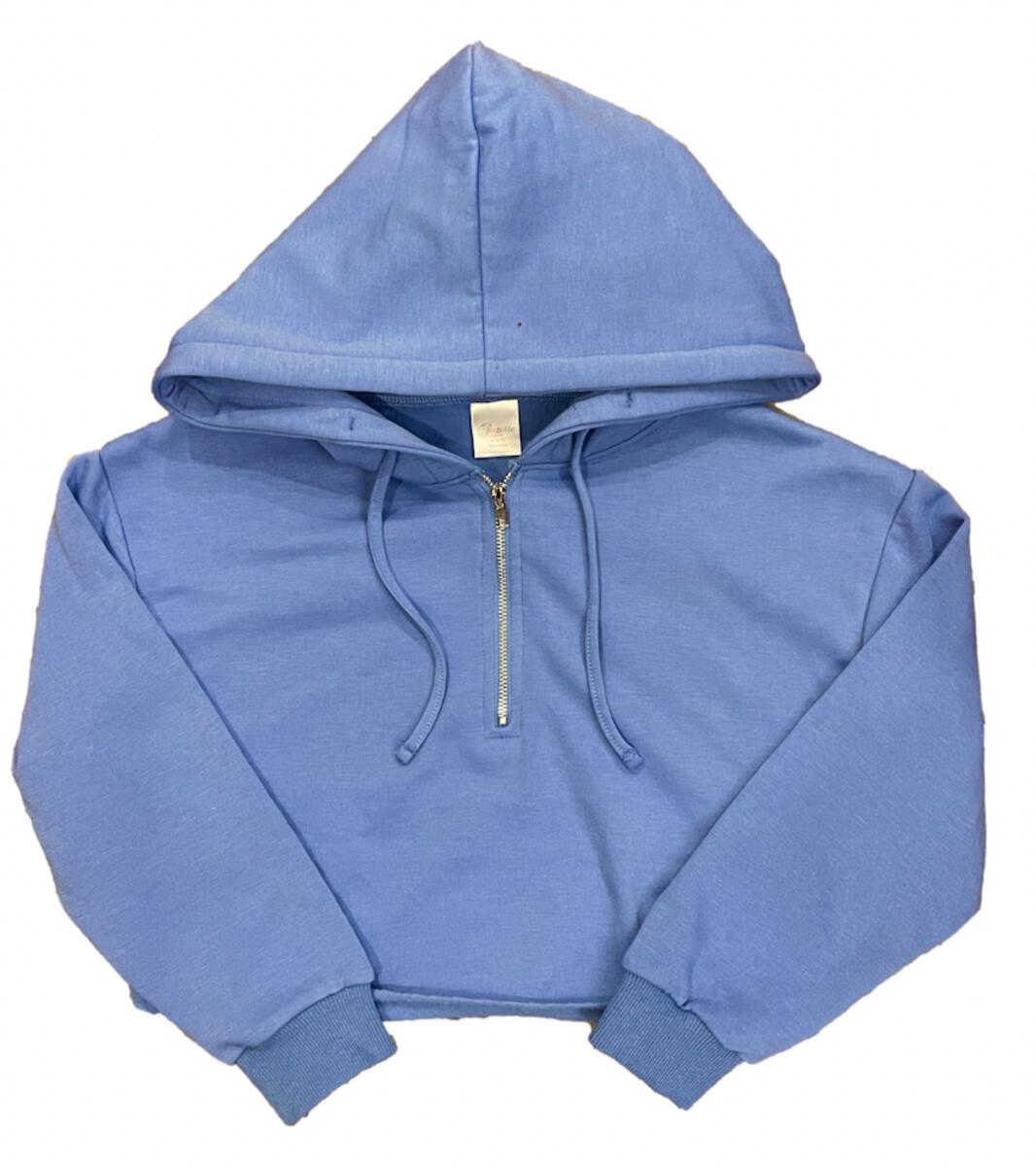 Brushed Soft Cotton Half Zip Cropped Hoodie